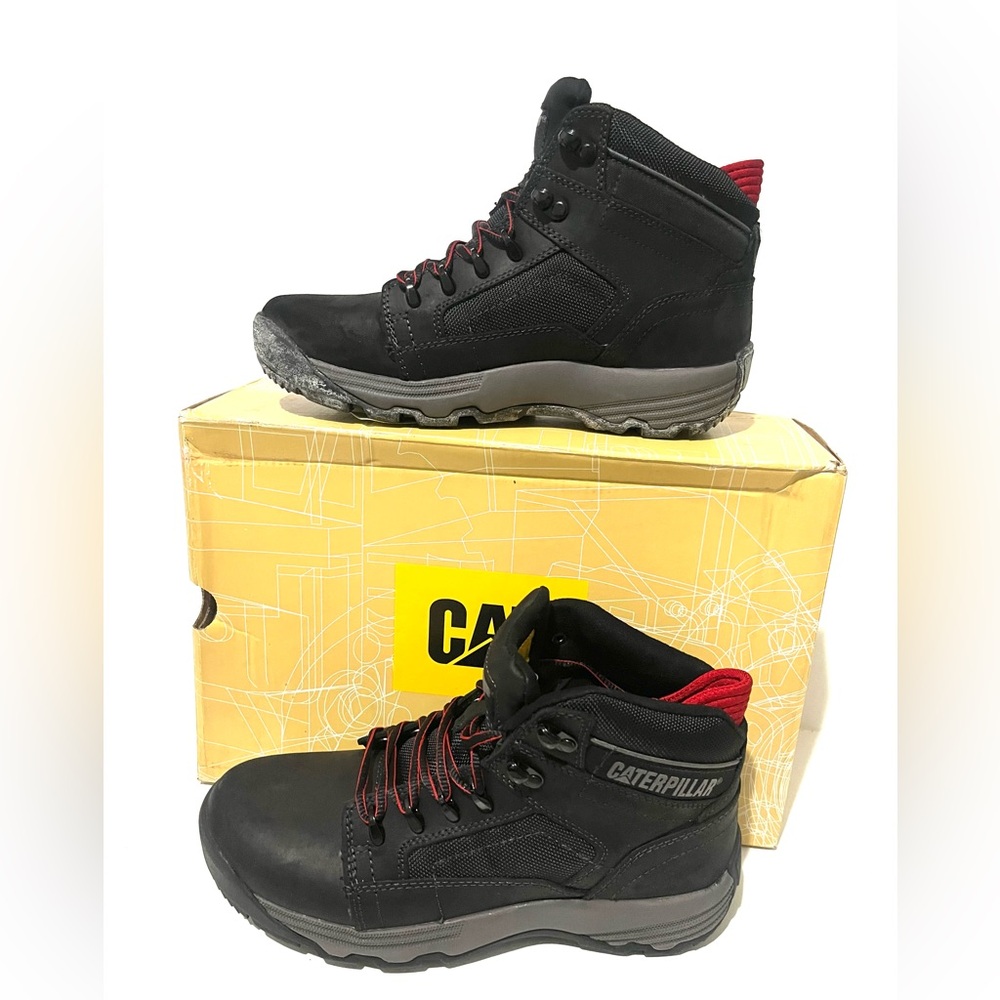 CAT Caterpillar Men's Black Boots with Red Highlights